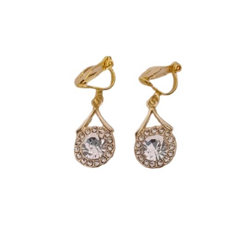 Round Drop Bling Gold Clip On Earrings