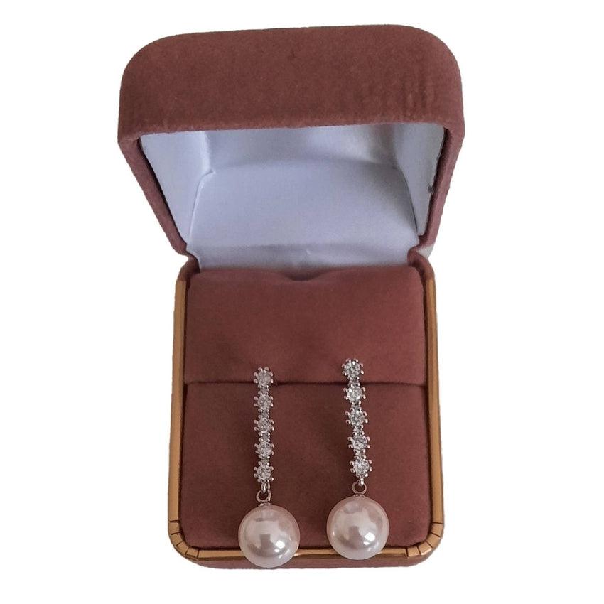 Round 10mm Pearl Earrings With a Cubic Zirconia 5 Stone Stem