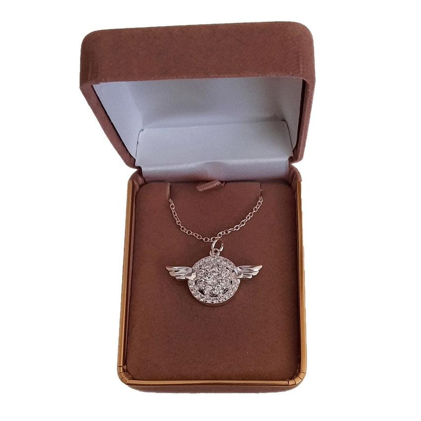 Round Austrian Crystal Centre Angel Pendant With Silver Wings