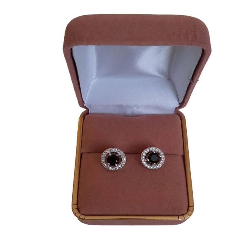 Round Black Centre Cubic Zirconia Stud Earrings