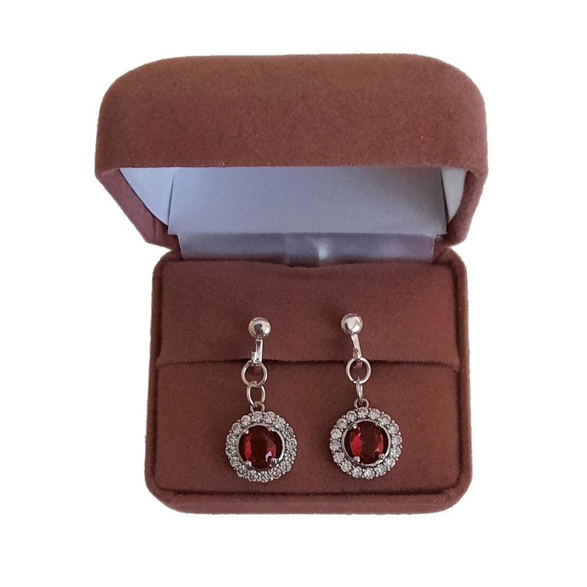 Round Red Cushion Diamante Clip On Earrings