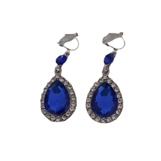 Royal Blue And Crystal Clip On Earrings