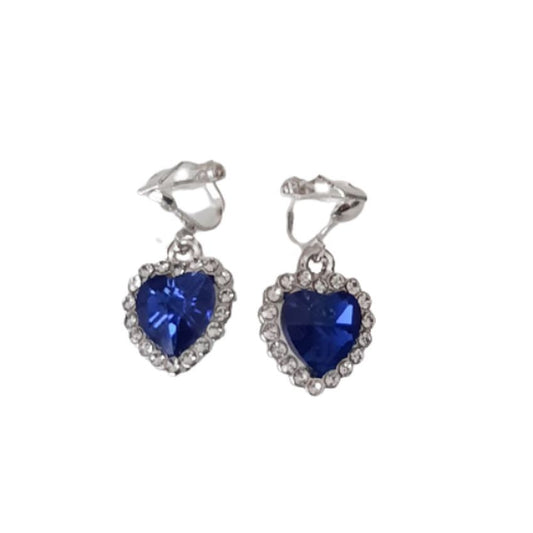 Royal Blue Heart Clip On Earrings