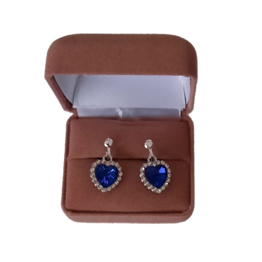 Royal Blue Heart Clip On Earrings