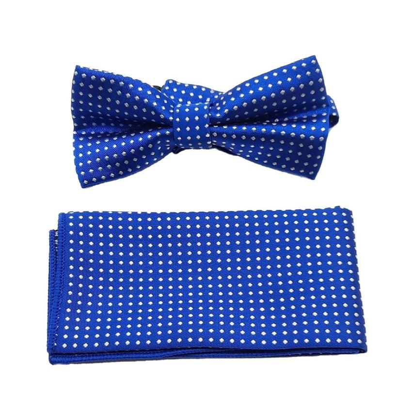 Royal Blue With White Dots Boys Dicky Bow And Hanky Set