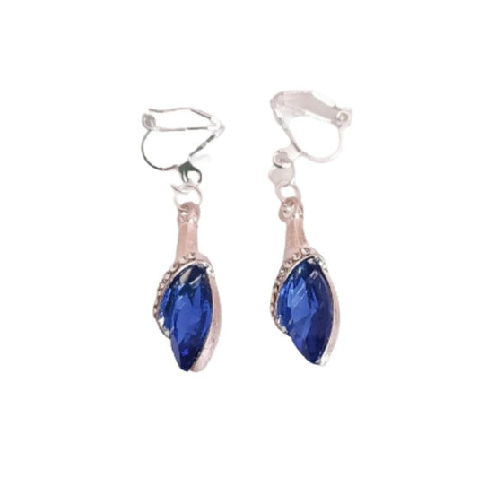 Royal Blue Diamante Drop Clip On Earrings