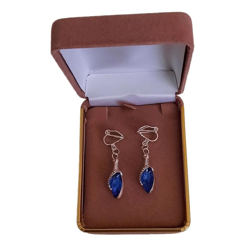 Royal Blue Diamante Drop Clip On Earrings