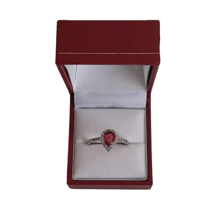 Ruby Coloured Centre Stone CZ Surround Cocktail Ring
