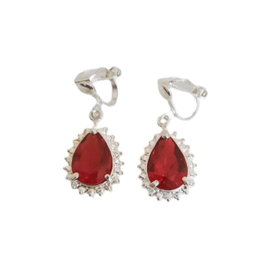 Ruby Red Clip On Earring With Crystal Edges