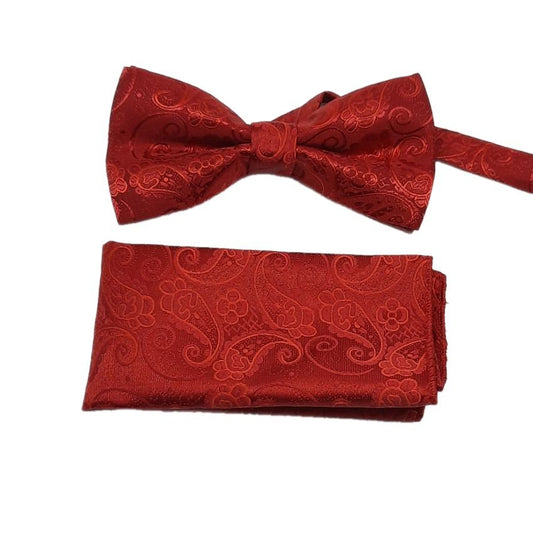 Ruby Red Paisley Bow Tie Matching Set
