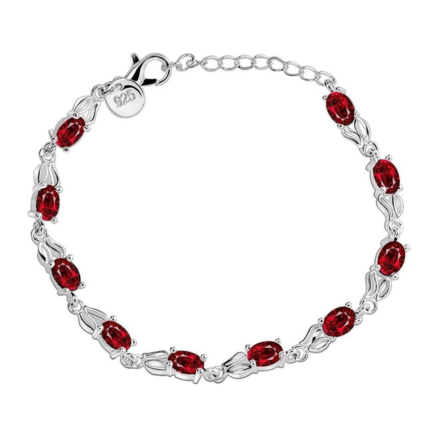 Ruby Coloured Stone Silver Bracelet Sterling Silver Bracelet