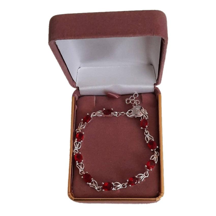 Ruby Coloured Stone Silver Bracelet Sterling Silver Bracelet