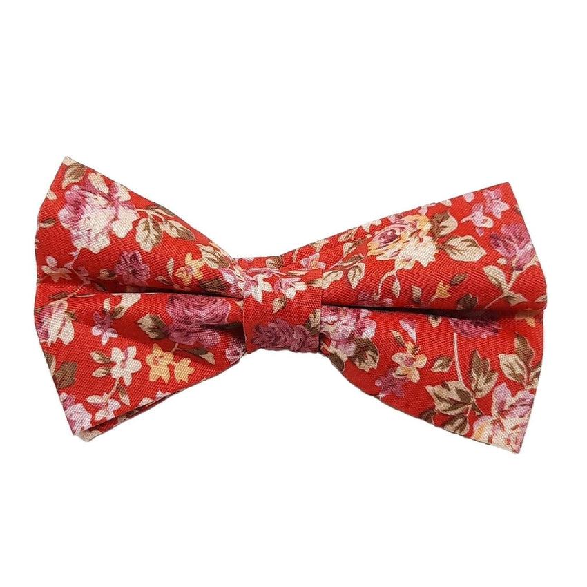 Ruby Red With Pink Floral Bow Tie