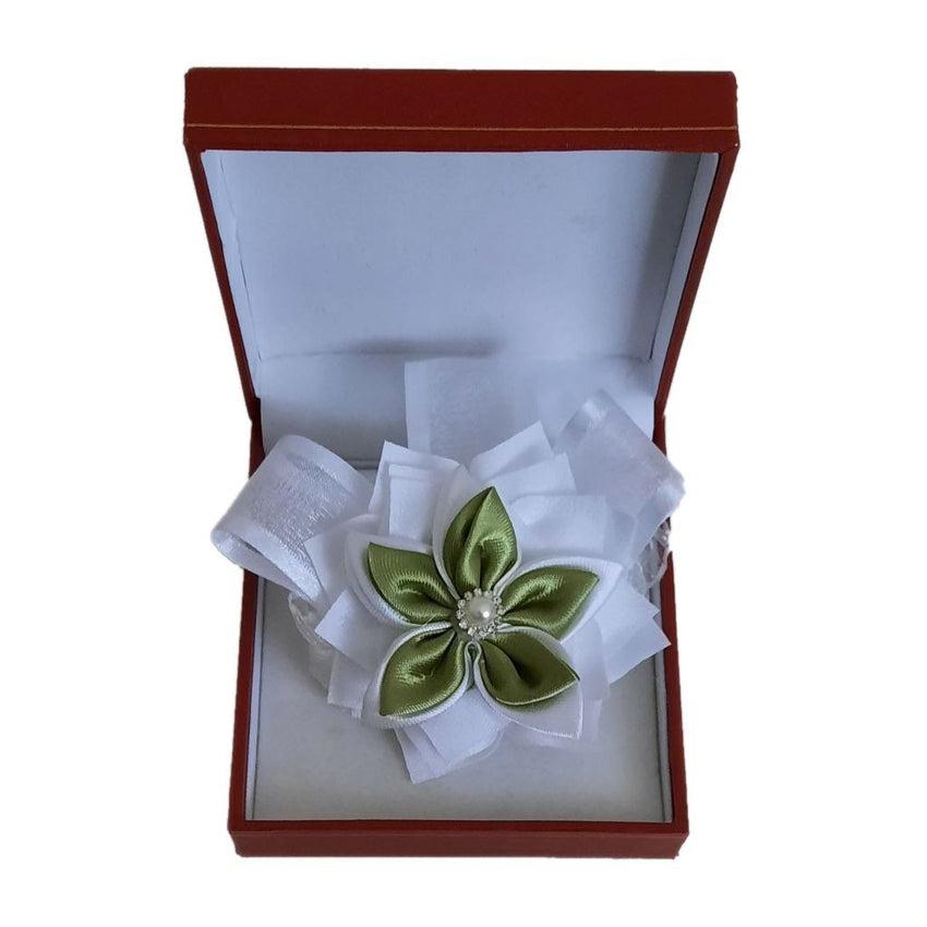 Sage Green And White Flower Wrist Corsage