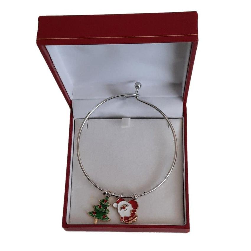 Santa And Tree Charm Christmas Bangle