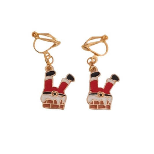 Santa In The Chimney Clip On Earrings