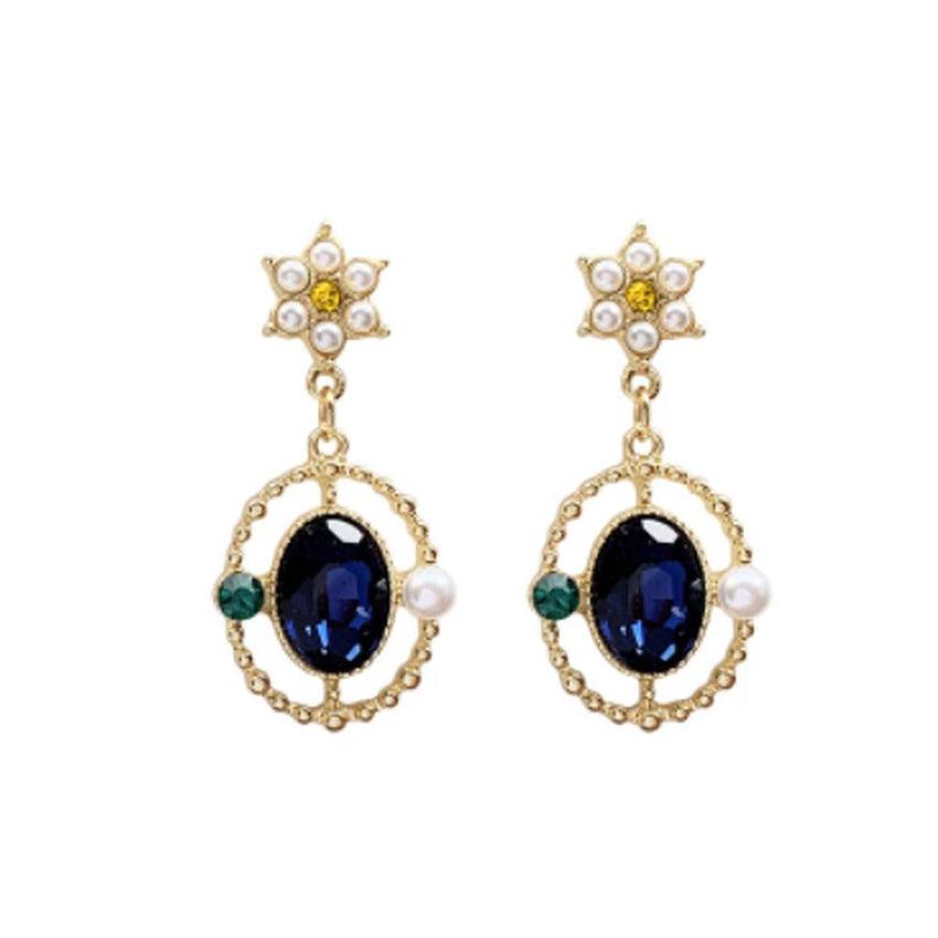 Sapphire Blue Pearl Flower Clip On Earrings