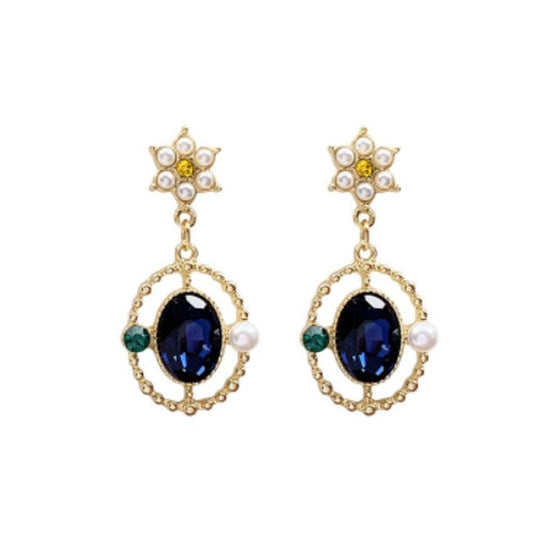 Sapphire Blue Pearl Flower Clip On Earrings