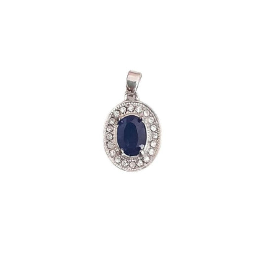 Sapphire Blue Centre Stone With Cubic Zirconia Edges Pendant
