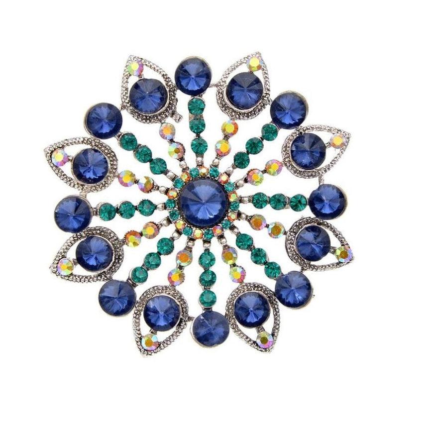 Sapphire Blue Crystal Ladies Flower Brooch