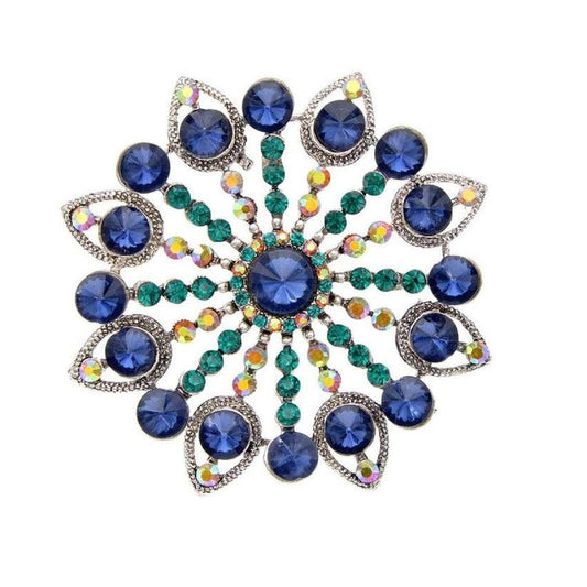 Sapphire Blue Crystal Ladies Flower Brooch