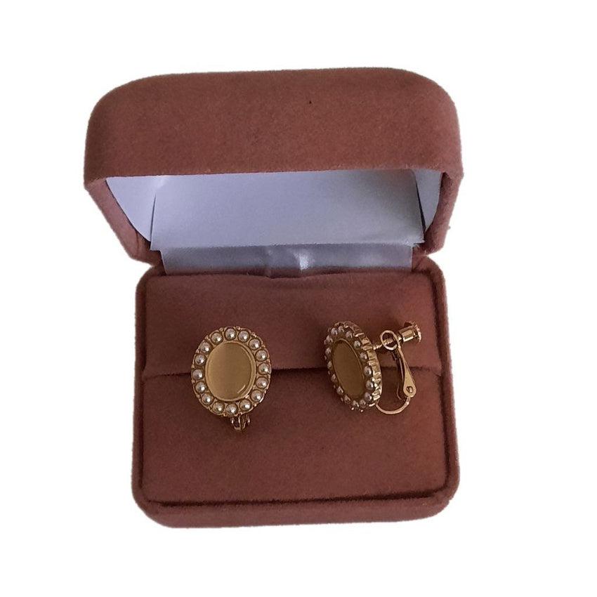 Screw Back Oval Pearl Gold Clip On Earrings