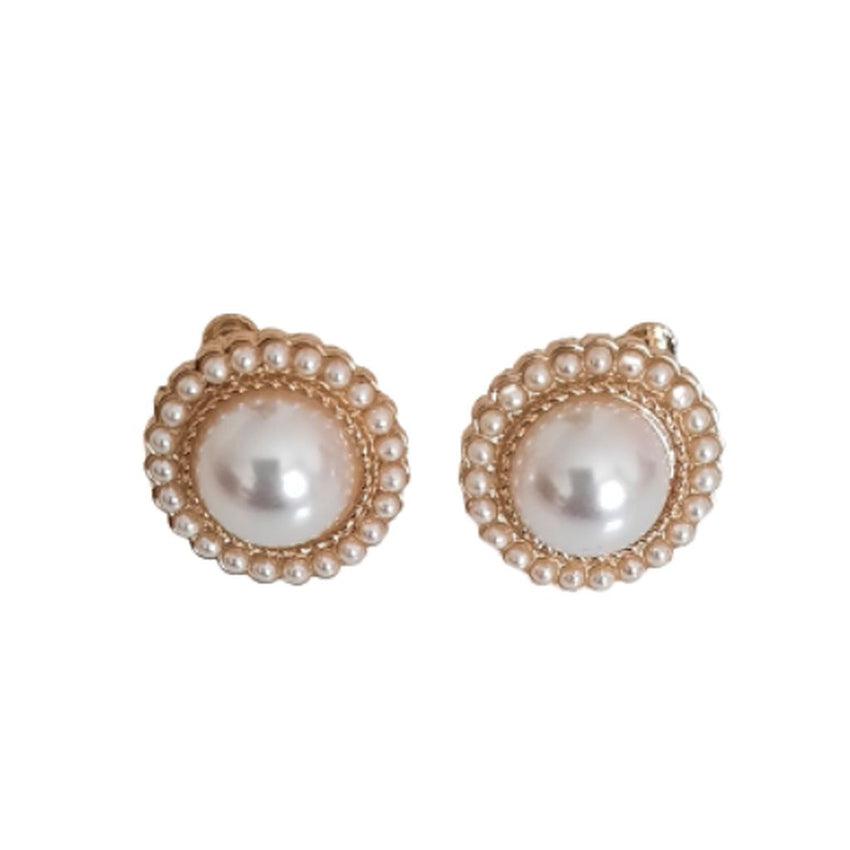 Screw Back Round Pearl Clip On Earrings