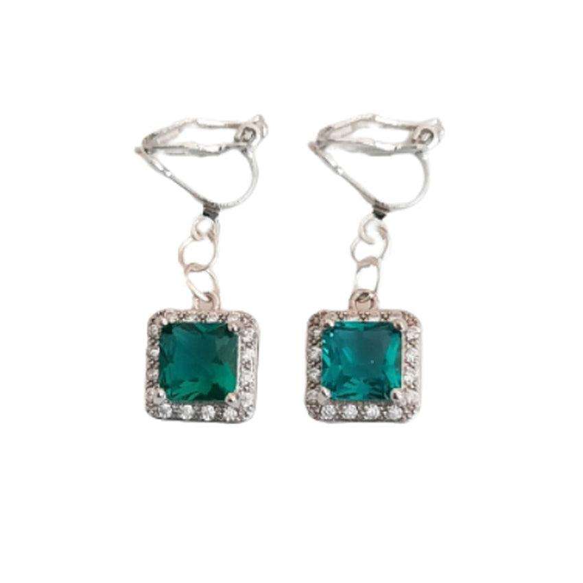 Sea Green Diamante Clip On Earrings