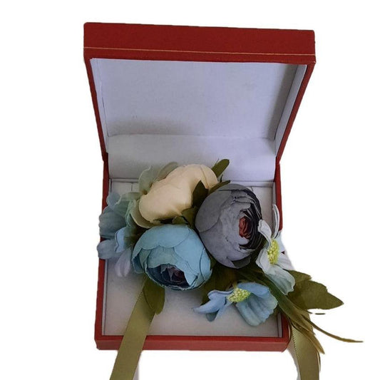 Shades Of Blue Flower Bouquet Wrist Corsage Bracelet