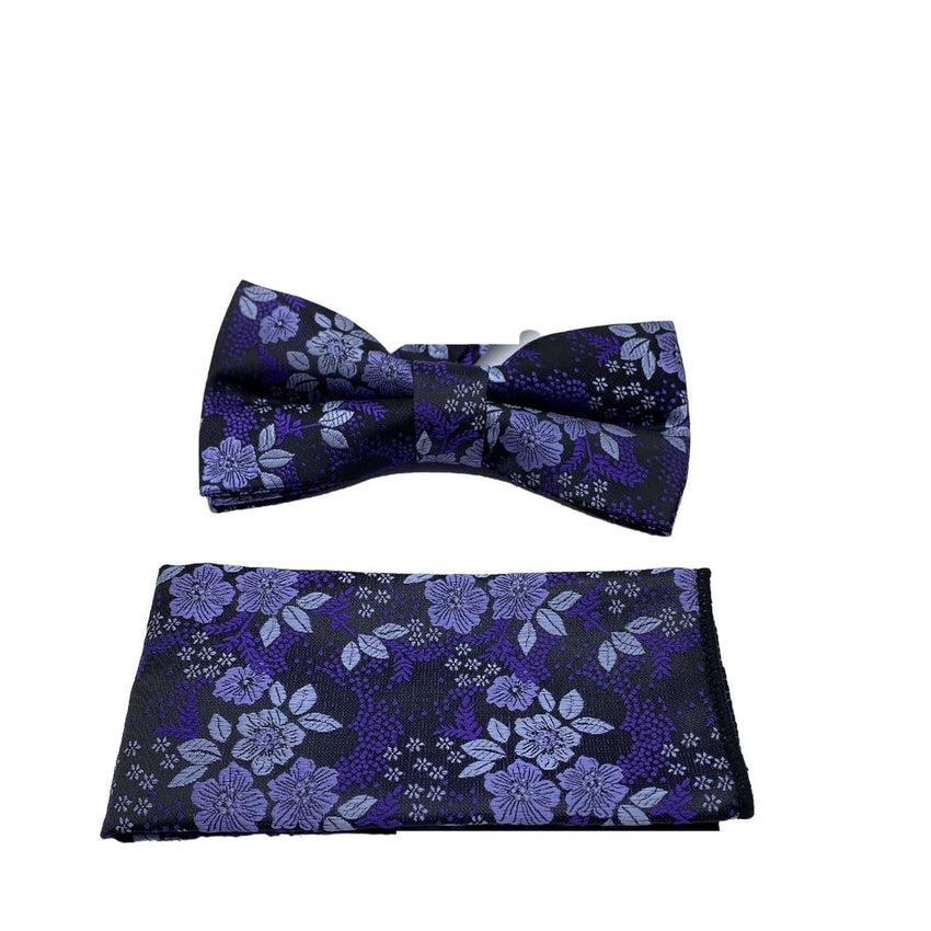 Shades of Purple And Silver Floral Adjustable Bow Tie Set