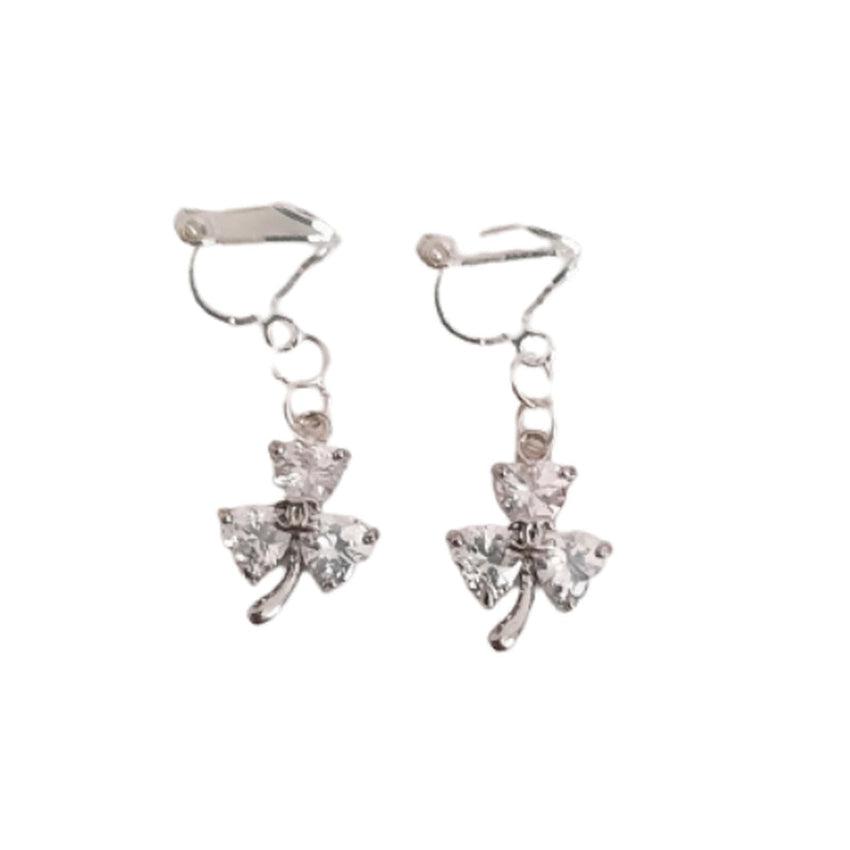 Shamrock Diamante And Silver Clip On Earrings