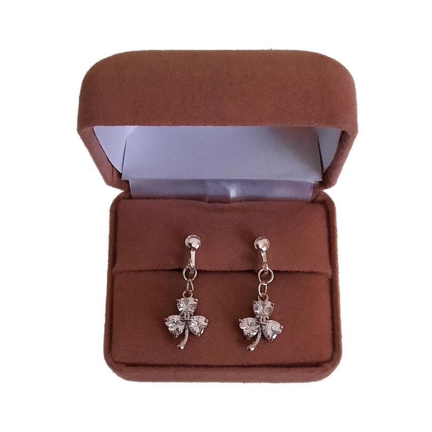 Shamrock Diamante And Silver Clip On Earrings