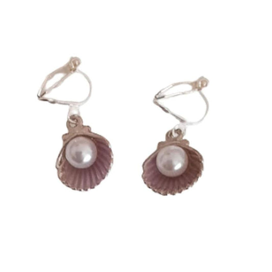Shell With Pearl Clip On Earrings