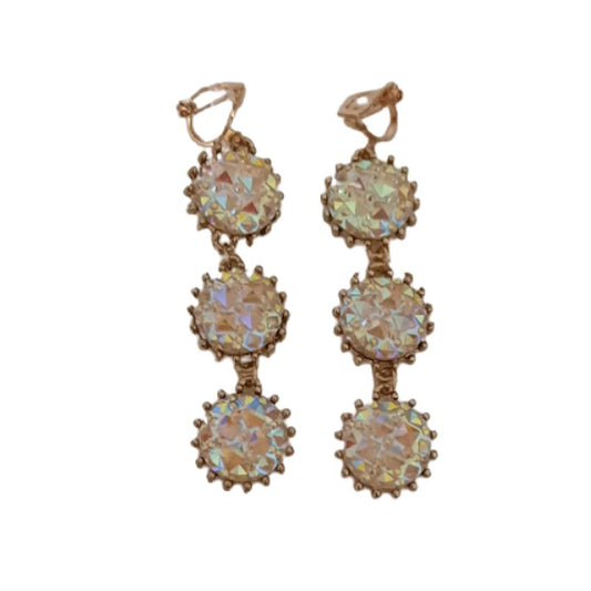 Shimmery Bling Diamante And Gold Clip On Earrings