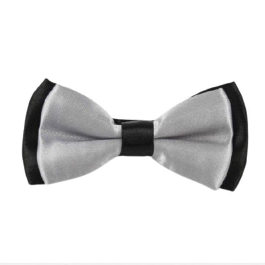 Silver Adjustable Bow Tie With Black Edges