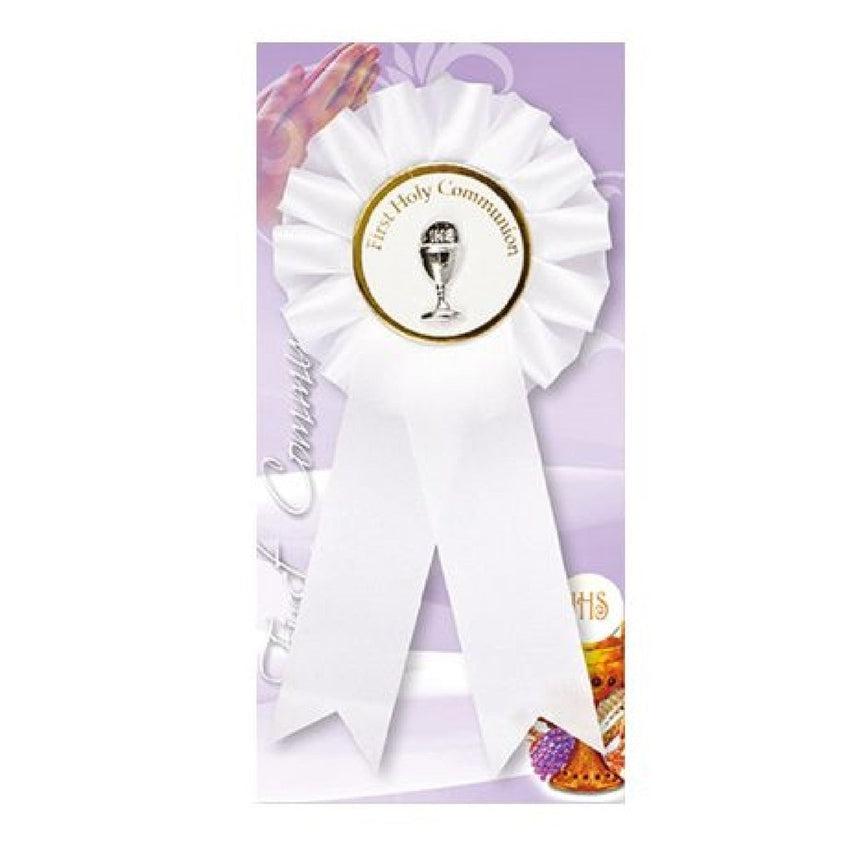 Silver Chalice White First Holy Communion Rosette