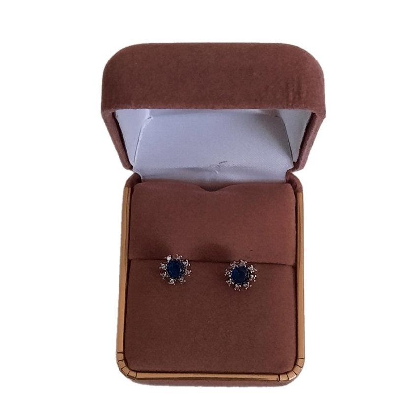 Silver Cluster Earrings With a Blue Centre Stone And CZ