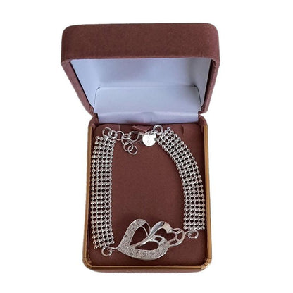 Silver Cubic Zirconia Beaded Band With a Heart Centre Bracelet