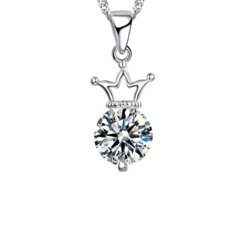 Silver Cubic Zirconia Crown Necklace