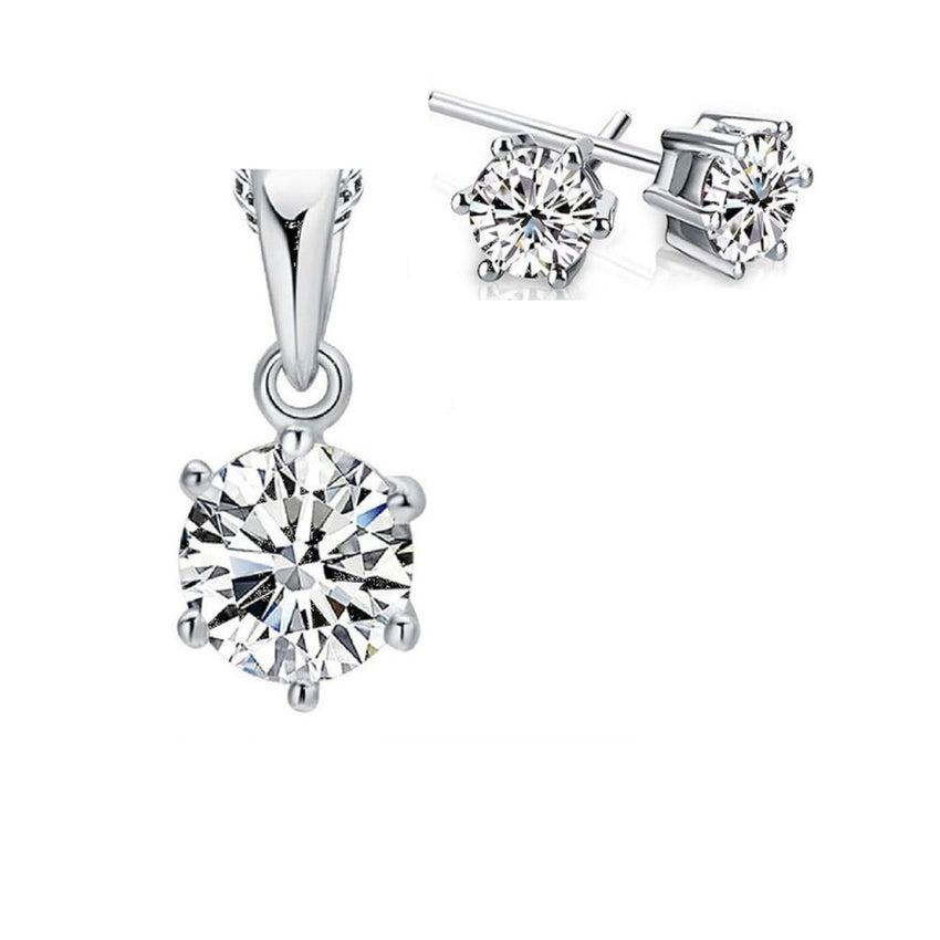 Silver Cubic Zirconia Solitaire Matching Earrings and Jewellery Set