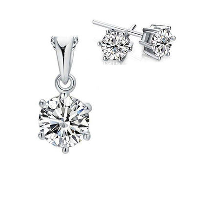 Silver Cubic Zirconia Solitaire Matching Earrings and Jewellery Set