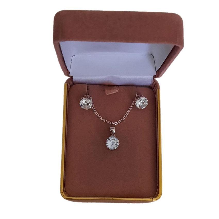 Silver Cubic Zirconia Solitaire Matching Earrings and Jewellery Set