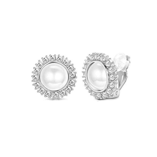 Silver Diamante And Pearl Clip On Earrings