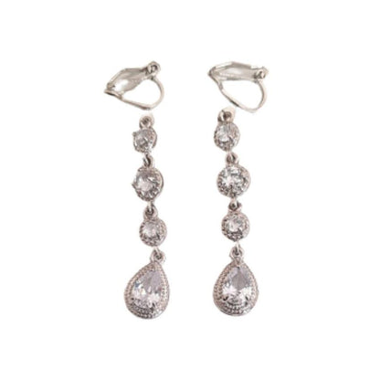 Silver Drop Diamante Clip On Earrings