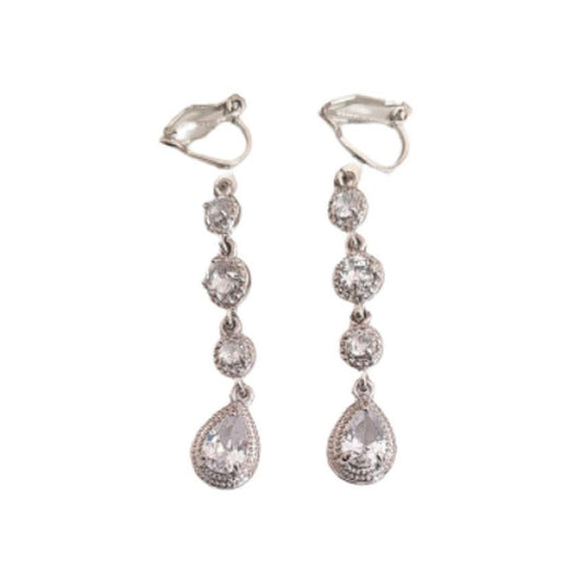 Silver Drop Diamante Clip On Earrings