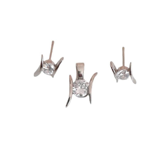 Silver Edged Jewellery Set With a Solitaire CZ Middle Stone