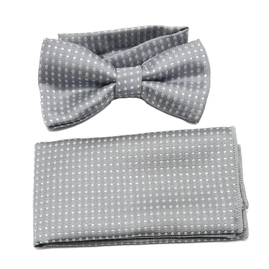 Silver Grey With White Dots Boys Dicky Bow And Hanky Set