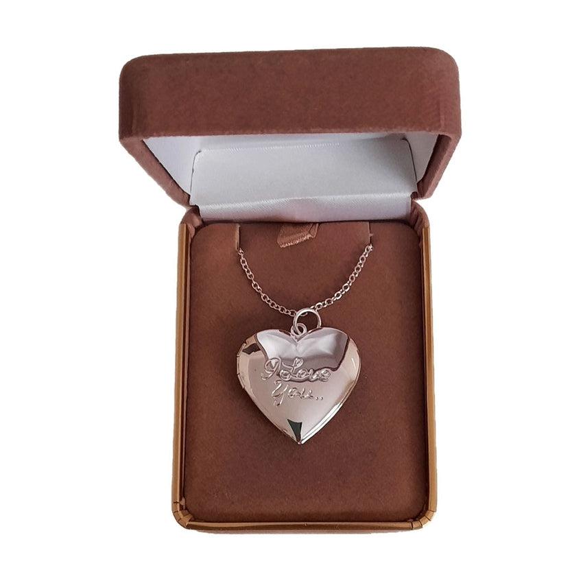 Silver Heart Shape Locket Engraved With I Love You