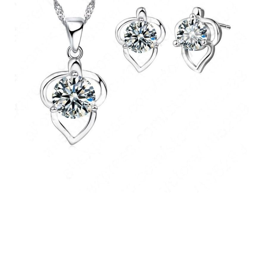 Silver Heart With A Solitaire Cubic Zirconia Matching Jewellery Set