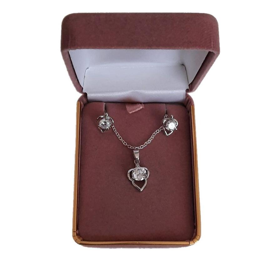 Silver Heart With A Solitaire Cubic Zirconia Matching Jewellery Set